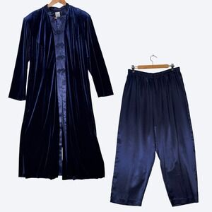 VTG 80s RM Richards Asian Style Outfit Womens 20W Blue Velvet Top & Satin Pants